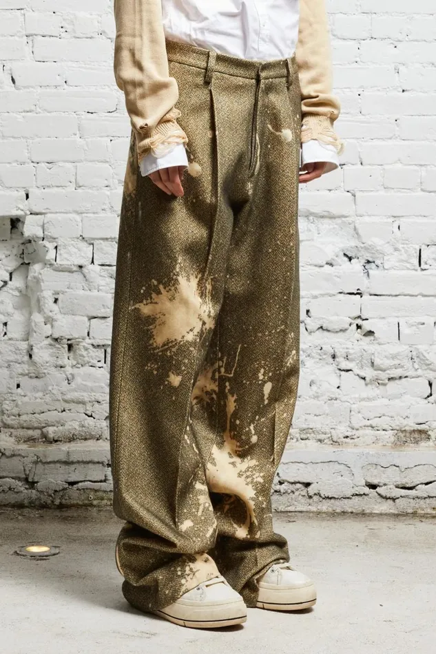 R13 Sale Women WIDE LEG TROUSER 8211 TWEED PAINT SPLATTER