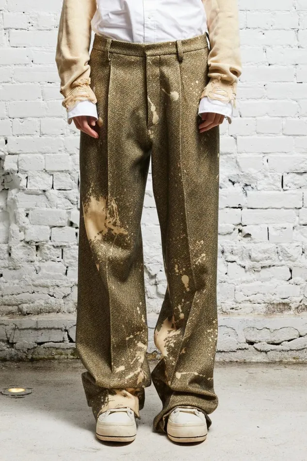 R13 Sale Women WIDE LEG TROUSER 8211 TWEED PAINT SPLATTER