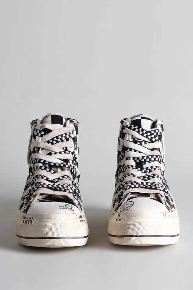 R13 Sneakers Women Kurt High Top Sneaker 8211 Graffiti Checker Denim