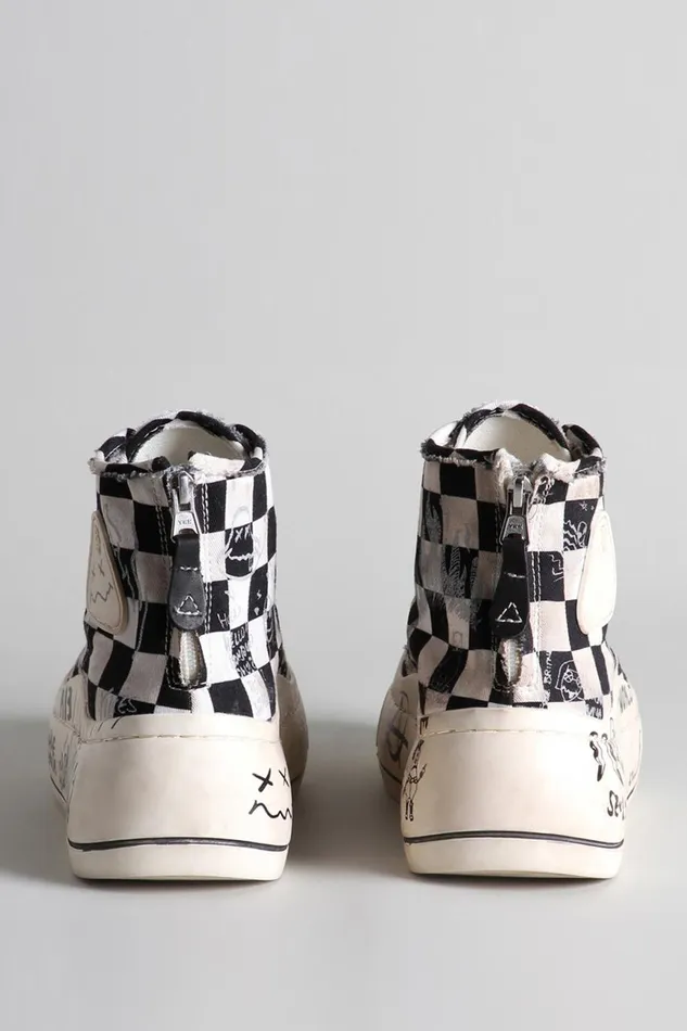 R13 Sneakers Women Kurt High Top Sneaker 8211 Graffiti Checker Denim