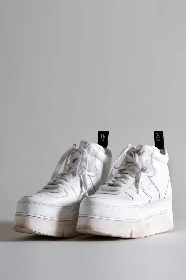 R13 Sneakers Women THE RIOT LEATHER HIGH TOP 8211 WHITE LEATHER
