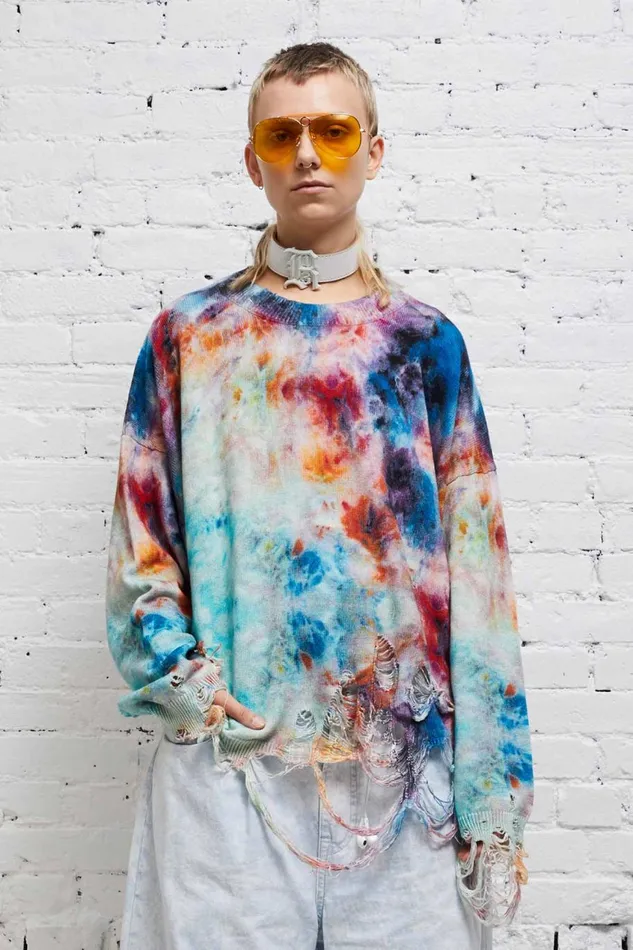 R13 Sweaters Women DESTROYED OVERSIZED PULLOVER 8211 PRINTED TIEDYE