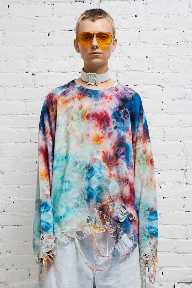 R13 Sweaters Women DESTROYED OVERSIZED PULLOVER 8211 PRINTED TIEDYE