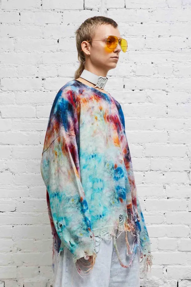 R13 Sweaters Women DESTROYED OVERSIZED PULLOVER 8211 PRINTED TIEDYE