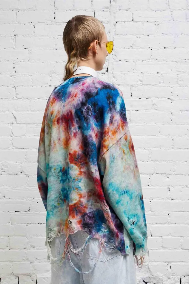 R13 Sweaters Women DESTROYED OVERSIZED PULLOVER 8211 PRINTED TIEDYE
