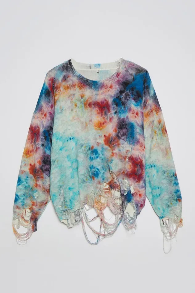 R13 Sweaters Women DESTROYED OVERSIZED PULLOVER 8211 PRINTED TIEDYE