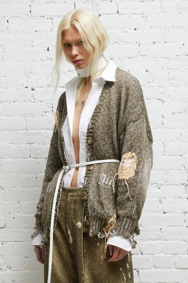 R13 Sweaters Women DISTRESSED JUMBO CARDIGAN 8211 PRINTED TWEED