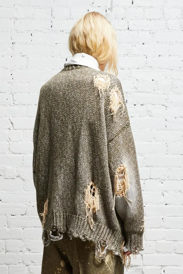R13 Sweaters Women DISTRESSED JUMBO CARDIGAN 8211 PRINTED TWEED
