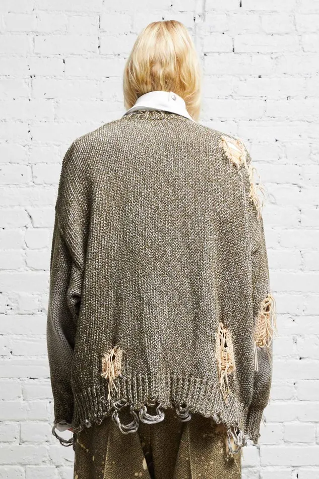 R13 Sweaters Women DISTRESSED JUMBO CARDIGAN 8211 PRINTED TWEED