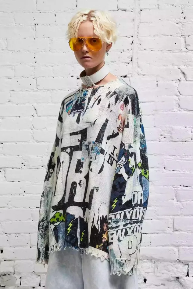 R13 Sweaters Women DISTRESSED OVERSIZED PULLOVER 8211 11 SPRING GRAFFITI