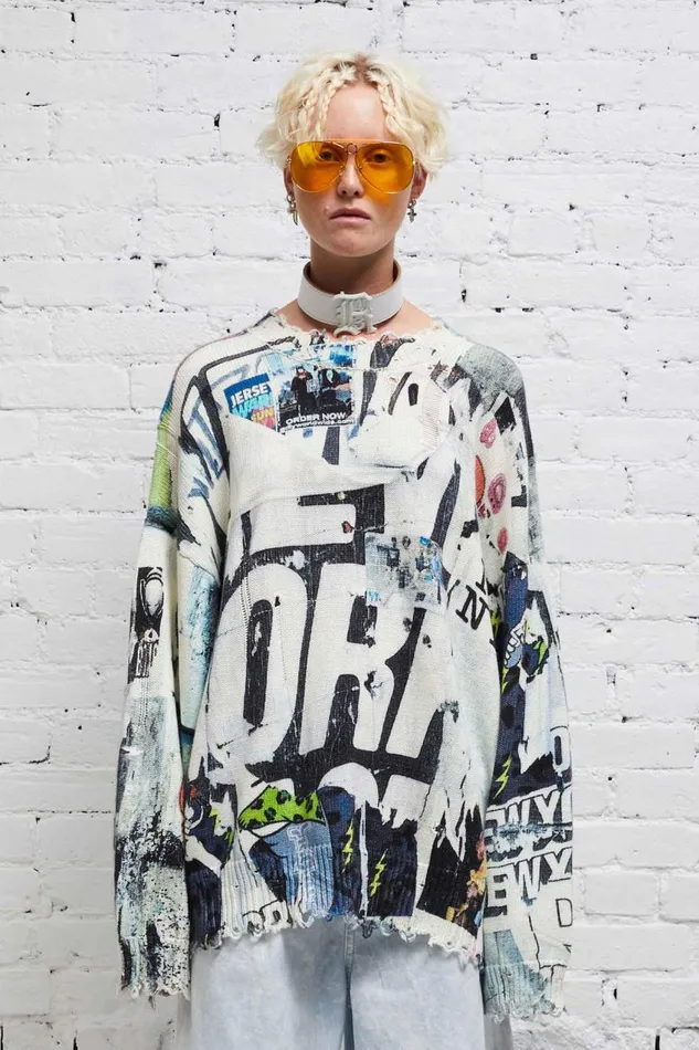 R13 Sweaters Women DISTRESSED OVERSIZED PULLOVER 8211 11 SPRING GRAFFITI