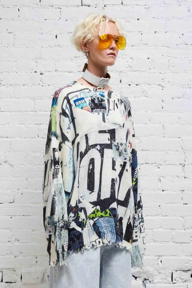 R13 Sweaters Women DISTRESSED OVERSIZED PULLOVER 8211 11 SPRING GRAFFITI