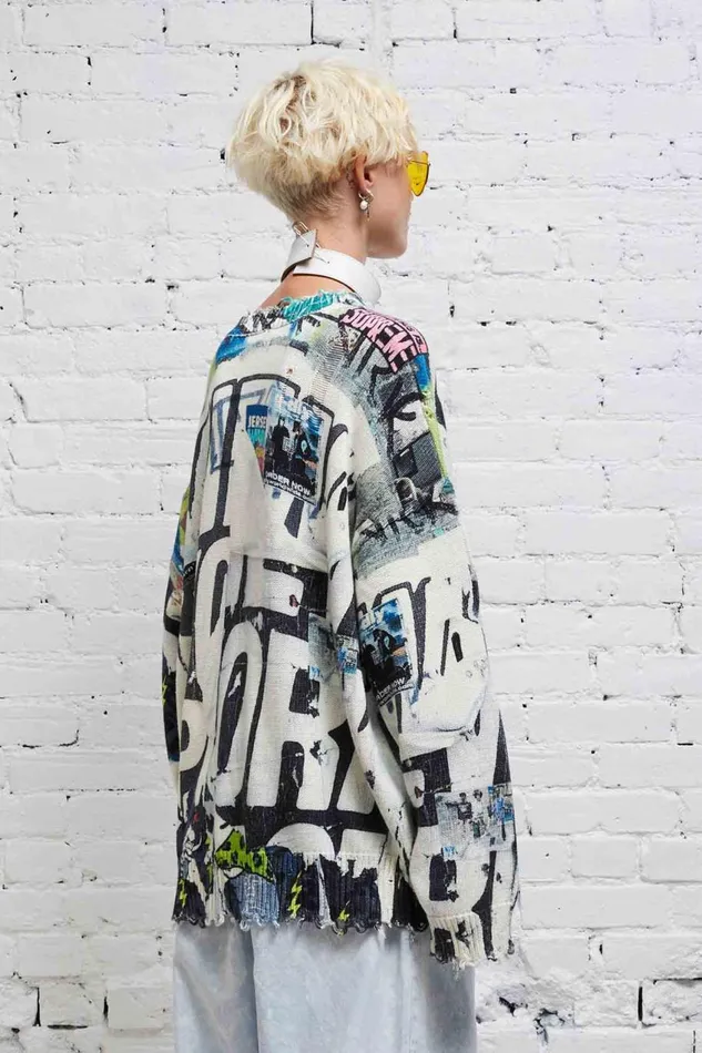 R13 Sweaters Women DISTRESSED OVERSIZED PULLOVER 8211 11 SPRING GRAFFITI