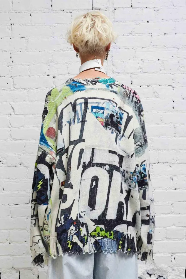 R13 Sweaters Women DISTRESSED OVERSIZED PULLOVER 8211 11 SPRING GRAFFITI