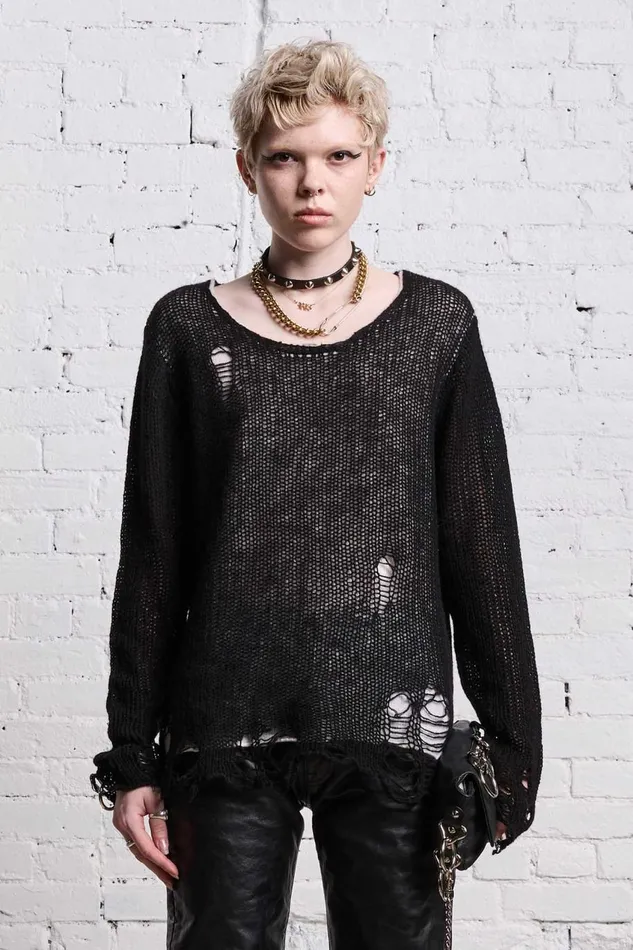 R13 Sweaters Women DOUBLE LAYER RELAXED SWEATER 8211 BLACK AND ECRU