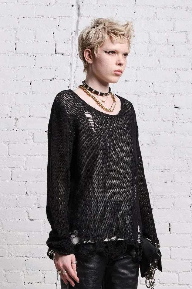 R13 Sweaters Women DOUBLE LAYER RELAXED SWEATER 8211 BLACK AND ECRU