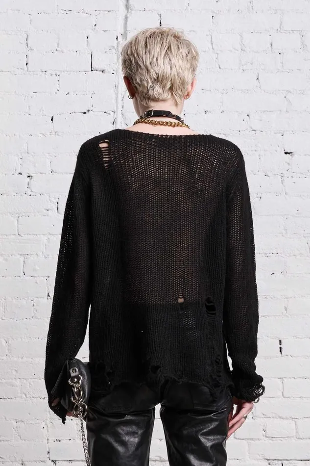 R13 Sweaters Women DOUBLE LAYER RELAXED SWEATER 8211 BLACK AND ECRU