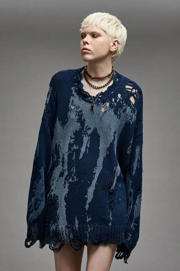 R13 Sweaters Women OVERSIZED SWEATER 8211 BLUE SPLATTER