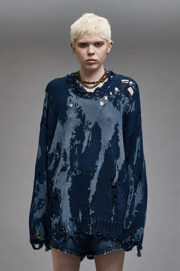 R13 Sweaters Women OVERSIZED SWEATER 8211 BLUE SPLATTER