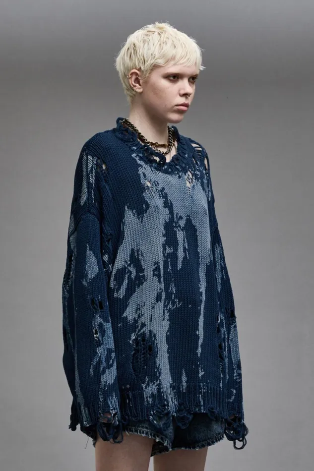 R13 Sweaters Women OVERSIZED SWEATER 8211 BLUE SPLATTER
