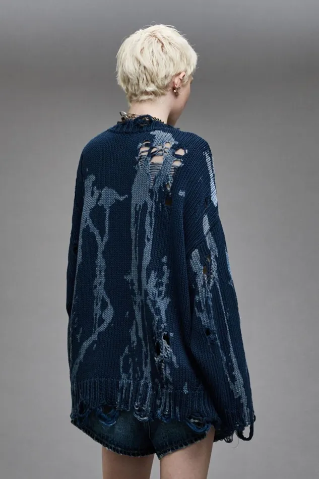 R13 Sweaters Women OVERSIZED SWEATER 8211 BLUE SPLATTER