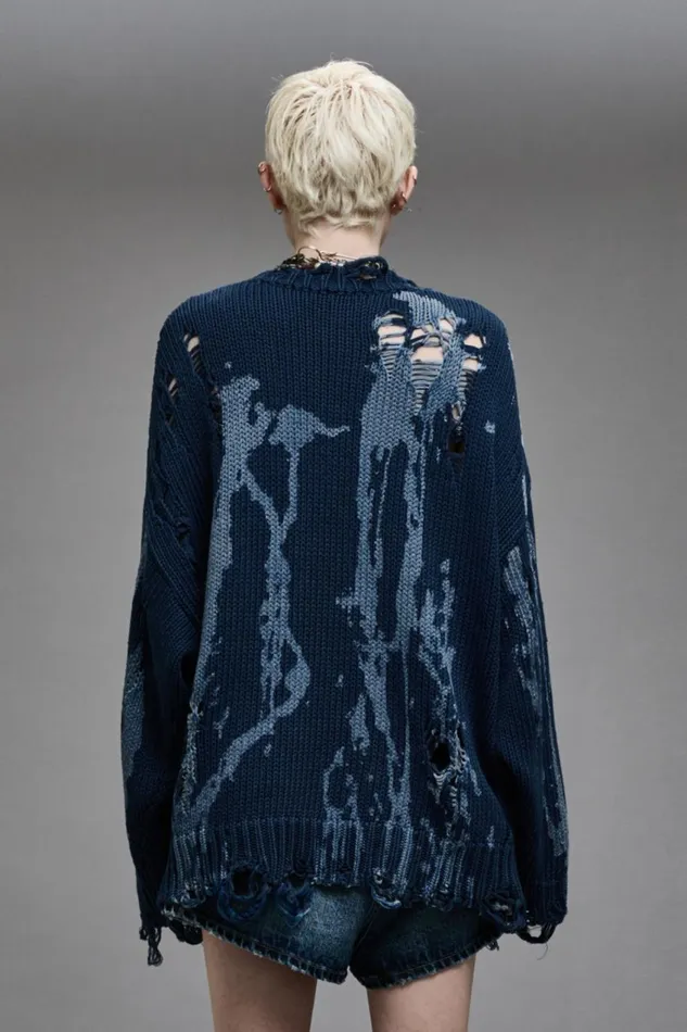 R13 Sweaters Women OVERSIZED SWEATER 8211 BLUE SPLATTER