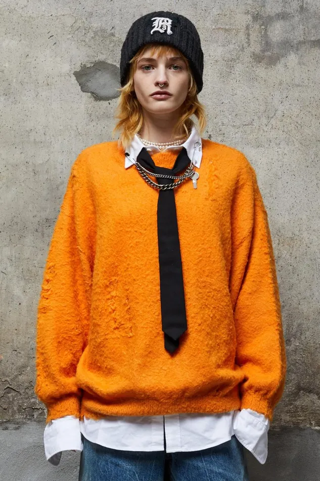 R13 Sweaters Women SHAGGY OVERSIZED SWEATER 8211 ORANGE