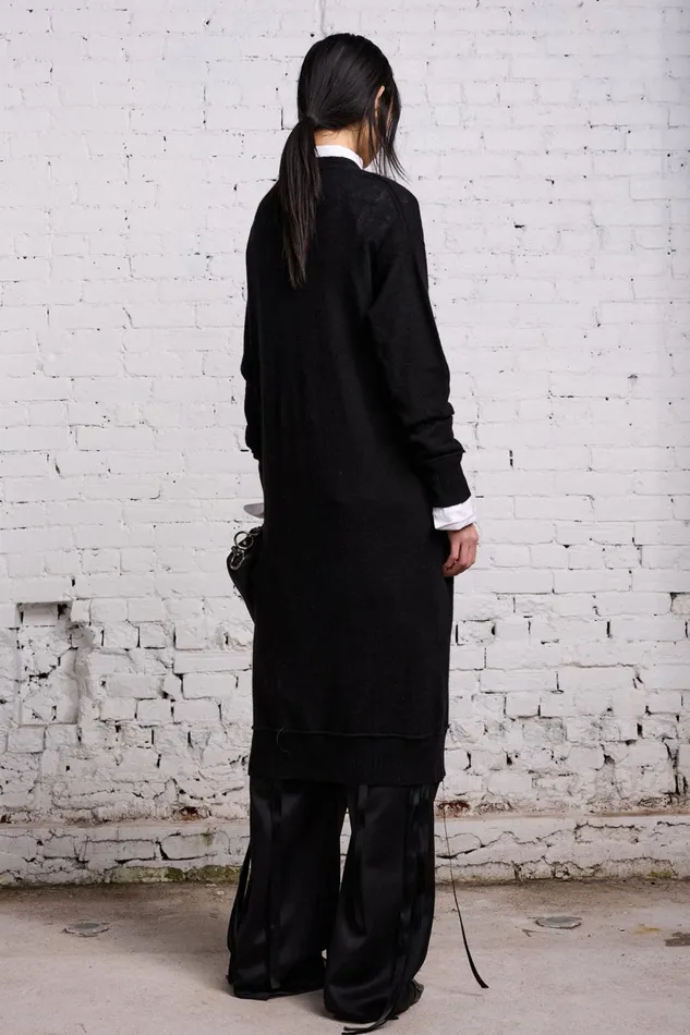 R13 Sweaters Women TAPE TIE LONG CARDIGAN 8211 BLACK AND SATIN