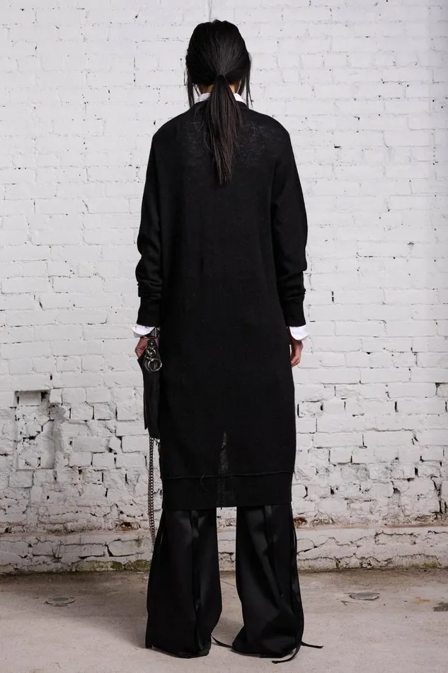 R13 Sweaters Women TAPE TIE LONG CARDIGAN 8211 BLACK AND SATIN