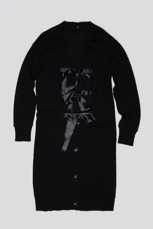 R13 Sweaters Women TAPE TIE LONG CARDIGAN 8211 BLACK AND SATIN