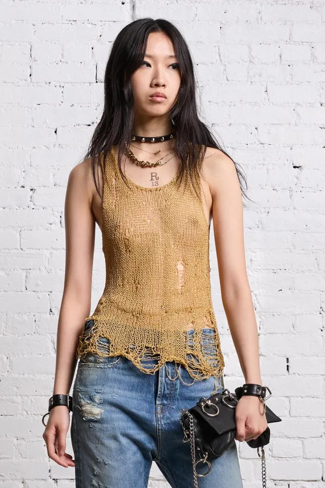 R13 Sweaters Women THREADBARE TANK TOP 8211 GOLD