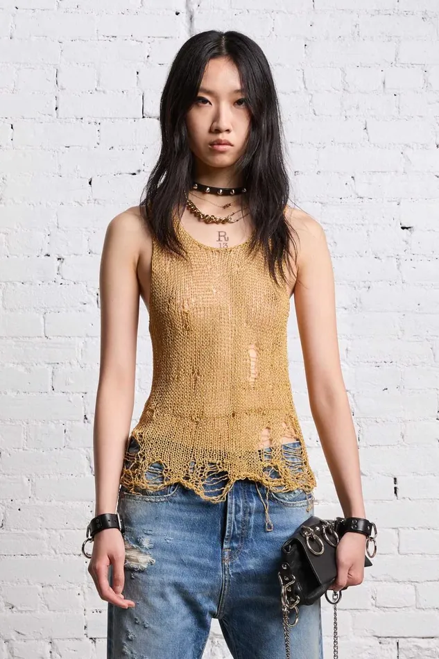 R13 Sweaters Women THREADBARE TANK TOP 8211 GOLD