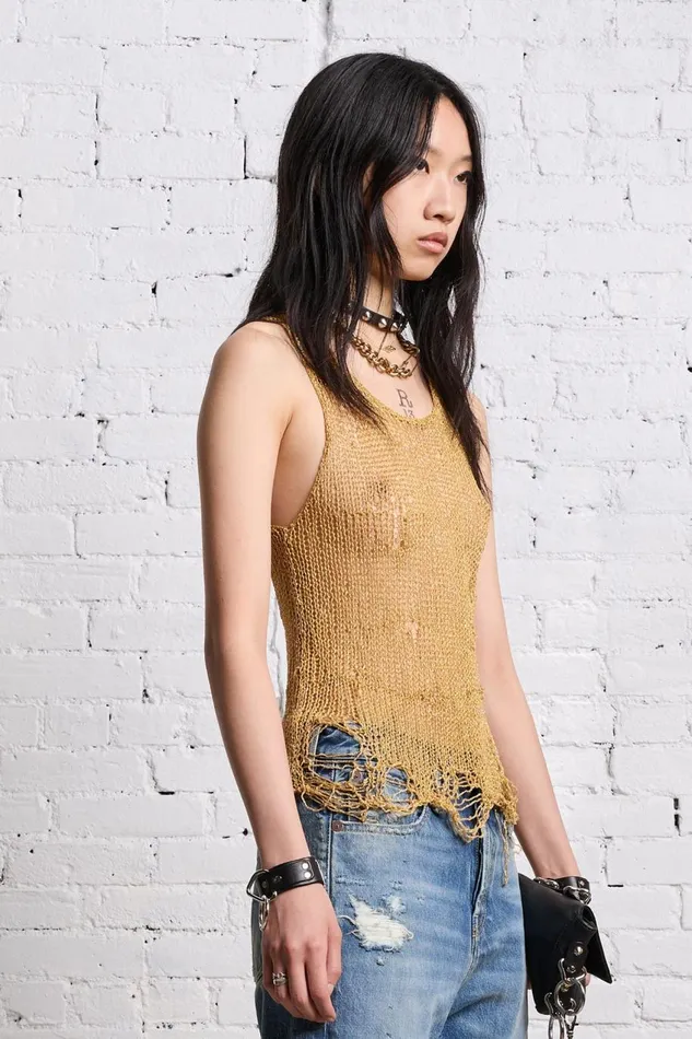 R13 Sweaters Women THREADBARE TANK TOP 8211 GOLD