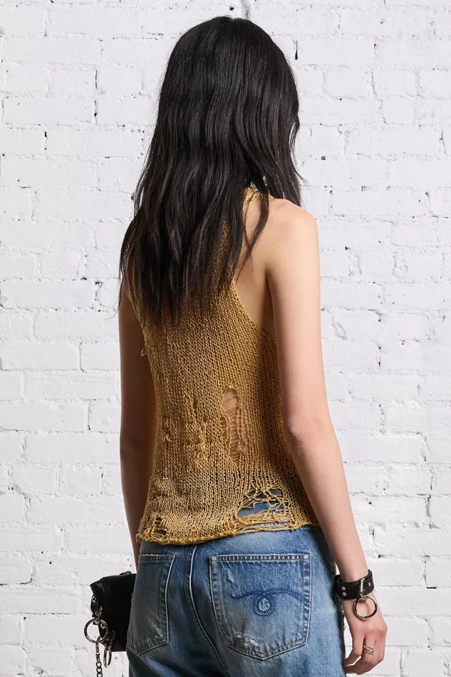 R13 Sweaters Women THREADBARE TANK TOP 8211 GOLD