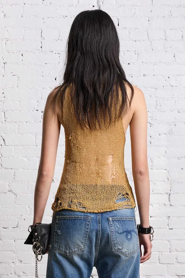 R13 Sweaters Women THREADBARE TANK TOP 8211 GOLD