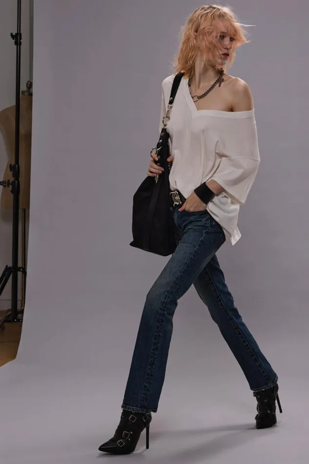 R13 TShirts Women RELAXED CASHMERE VNECK TEE 8211 WHITE