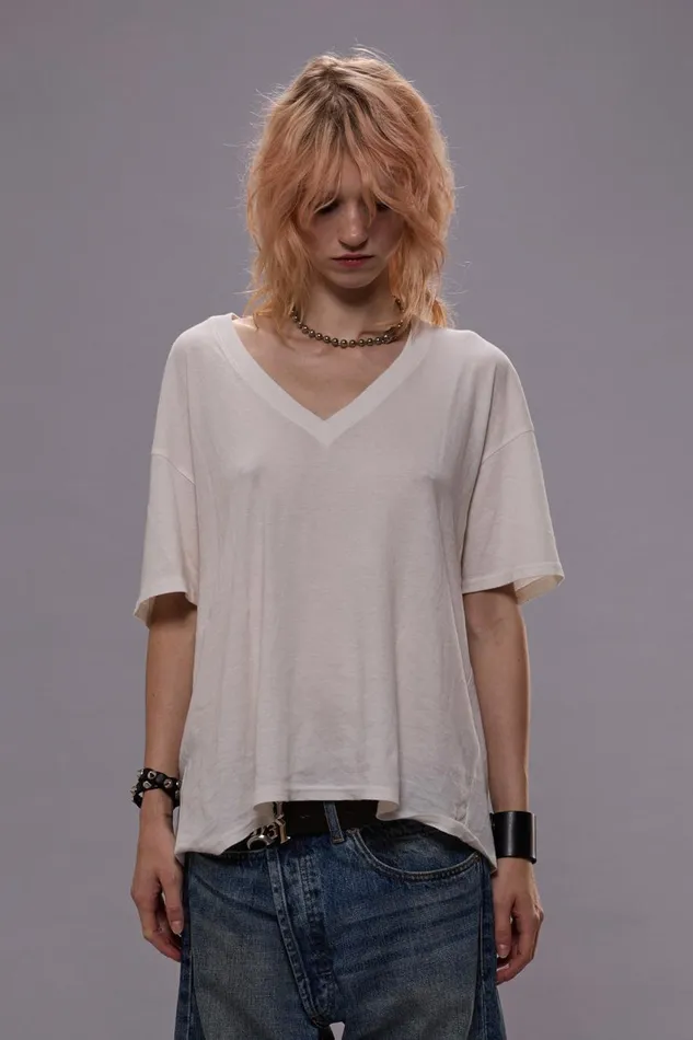 R13 TShirts Women RELAXED CASHMERE VNECK TEE 8211 WHITE