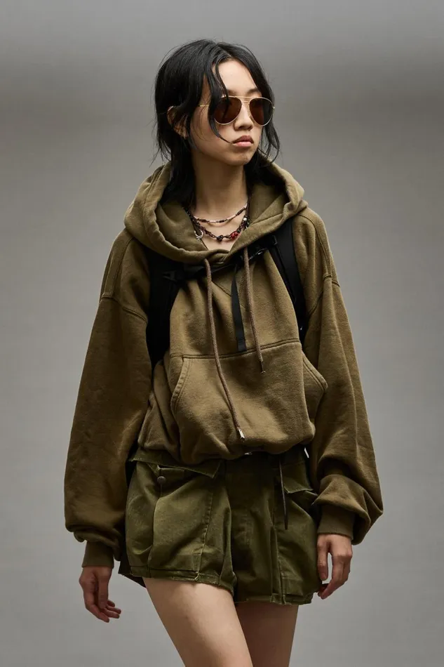 R13 Tops Women BALLOON POPOVER HOODIE 8211 DARK OLIVE
