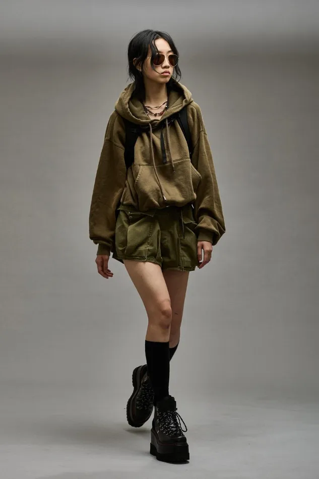 R13 Tops Women BALLOON POPOVER HOODIE 8211 DARK OLIVE