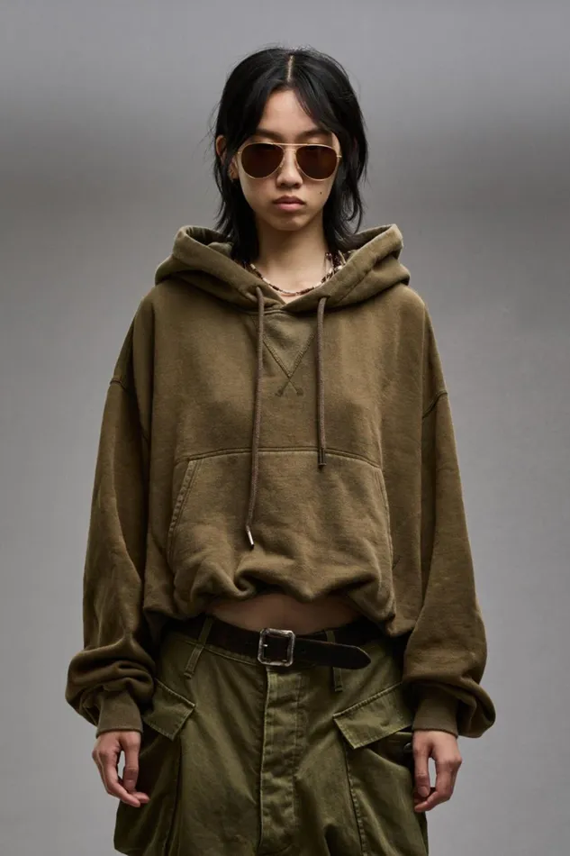 R13 Tops Women BALLOON POPOVER HOODIE 8211 DARK OLIVE