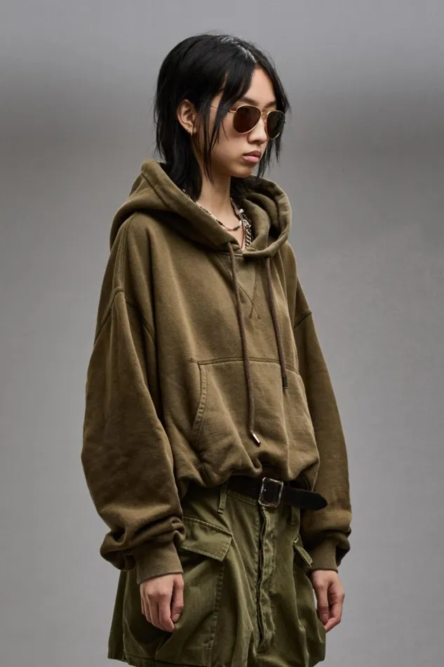R13 Tops Women BALLOON POPOVER HOODIE 8211 DARK OLIVE