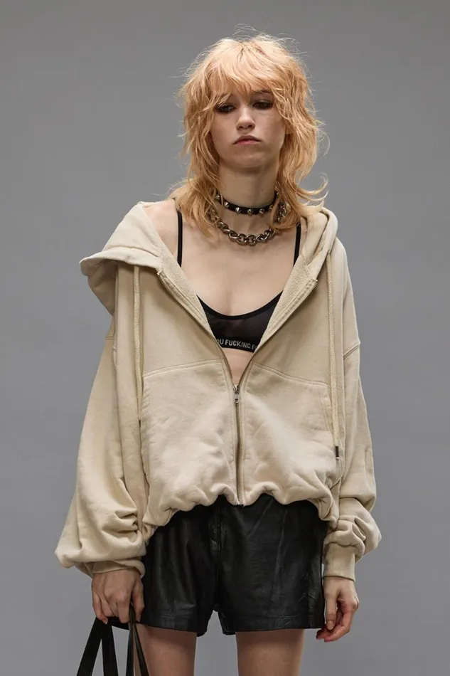 R13 Tops Women BALLOON ZIPUP HOODIE 8211 STONE