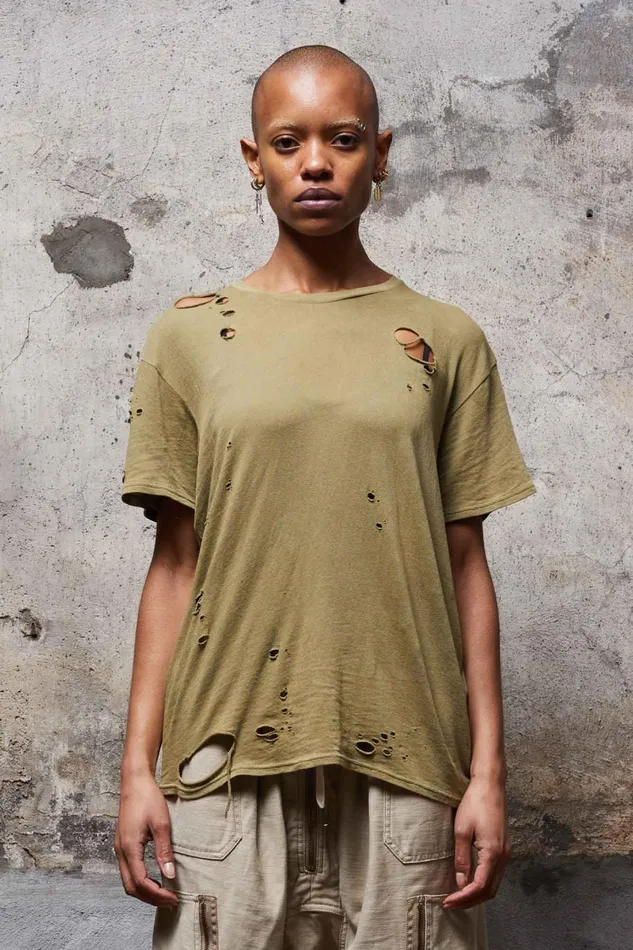 R13 Tops Women DESTROYED BOY T 8211 LIGHT GREEN