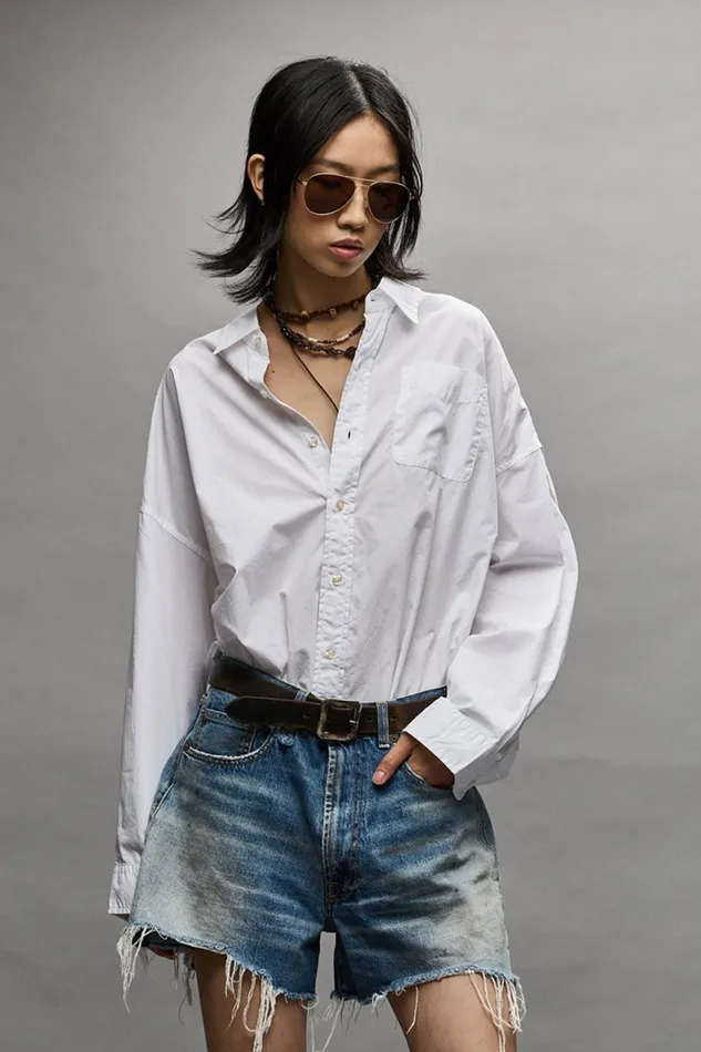 R13 Tops Women Drop Neck Oxford Shirt White Denim