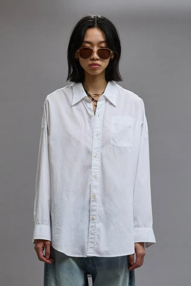 R13 Tops Women Drop Neck Oxford Shirt White Denim