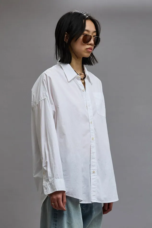 R13 Tops Women Drop Neck Oxford Shirt White Denim