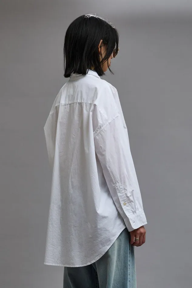 R13 Tops Women Drop Neck Oxford Shirt White Denim