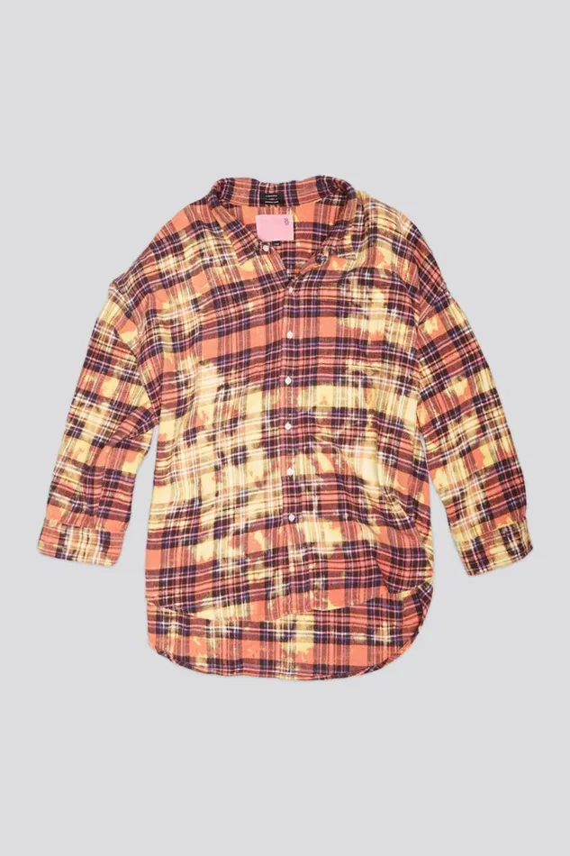 R13 Tops Women DROP NECK WORKSHIRT 8211 OVERDYED PINK W IRREGULAR BLEACH PLAID