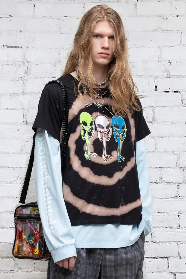R13 Tops Women Holy Fck Boy T 8211 Black Swirl Denim
