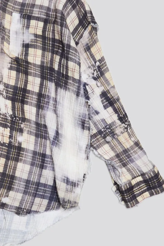 R13 Tops Women SHREDDED SEAM DROP NECK 8211 BLEACH PRINTED PLAID